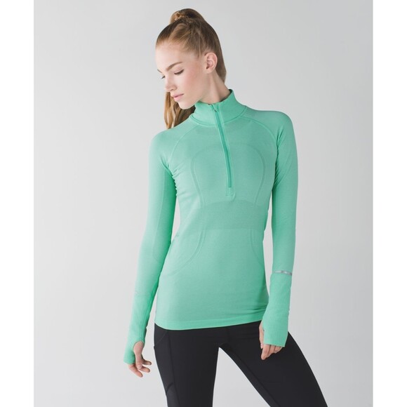 Lululemon Swiftly Tech 1/2 ZipPullover Top Heathered Menthol Green Sz 8 Preppy - Picture 1 of 7